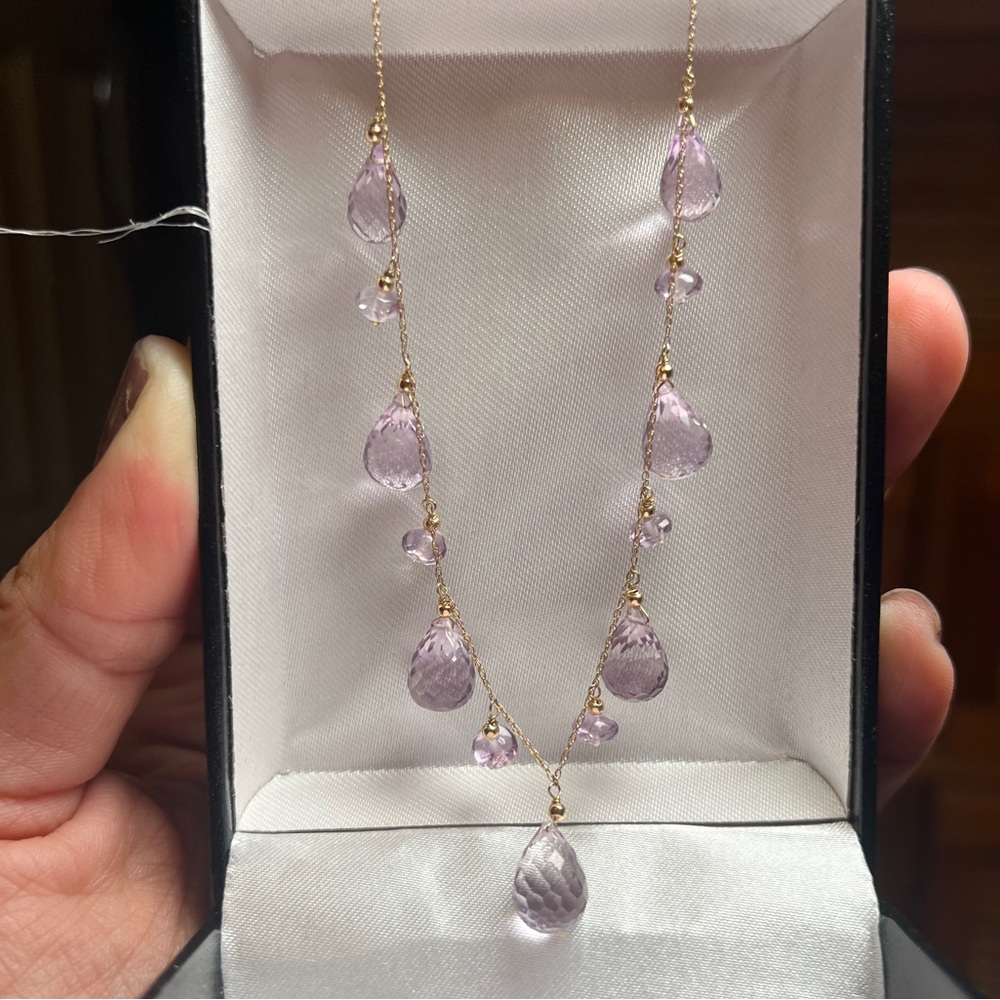 14k Gold and Amethyst Briolette Tear Drop Necklace & Earring Set